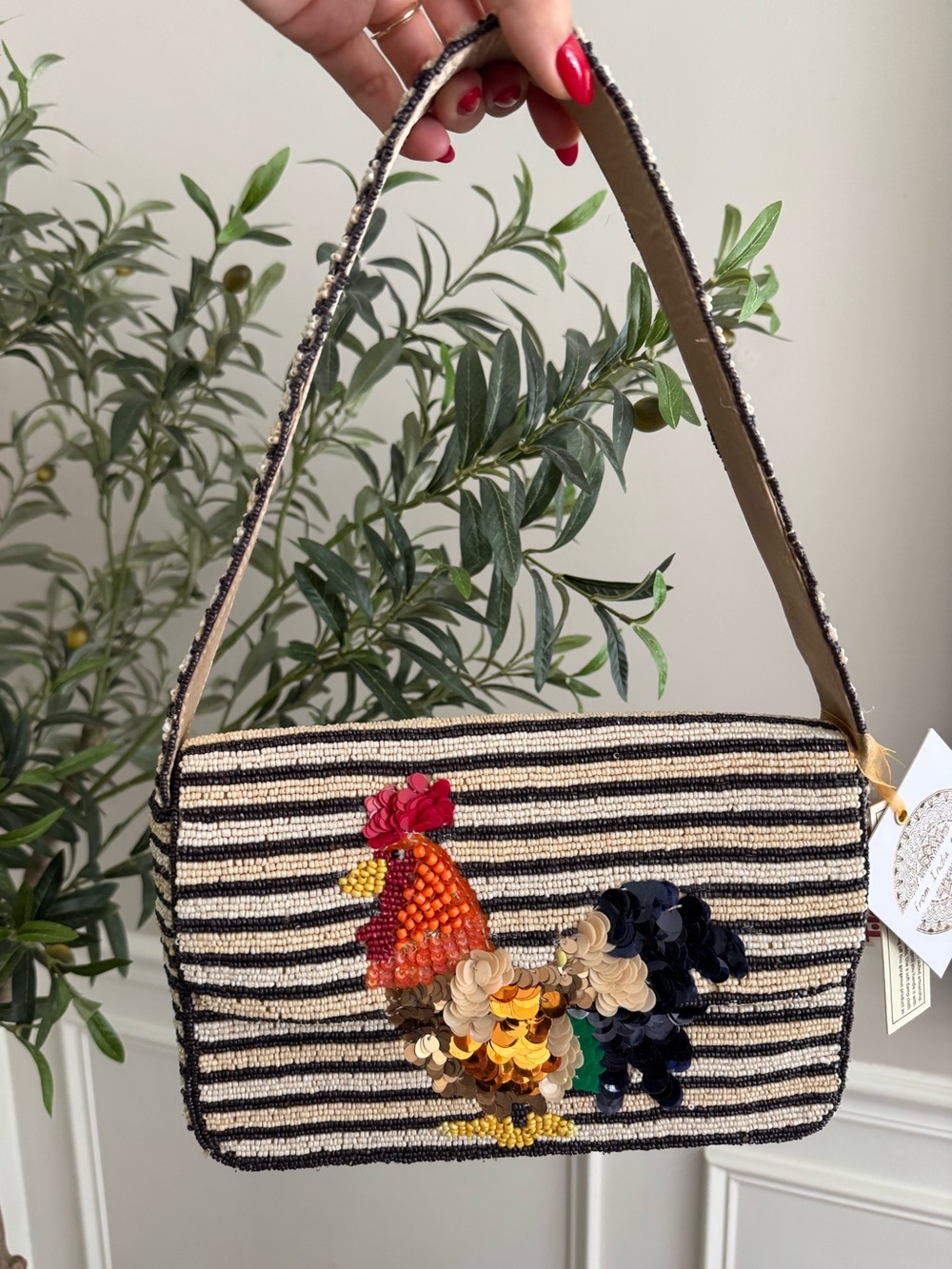 Made in India Rooster Beaded Shoulder Bag